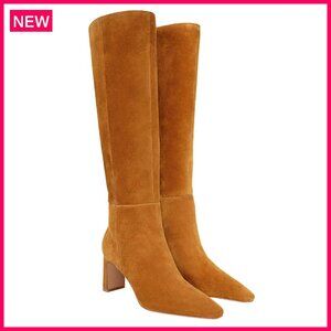 Knee High Boots Chunky Heel Pointed Toe Side Zipper Fall Dress Shoes